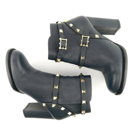 VALENTINO Rockstud Strap Block Heel Booties 35 - Picture 4 of 10